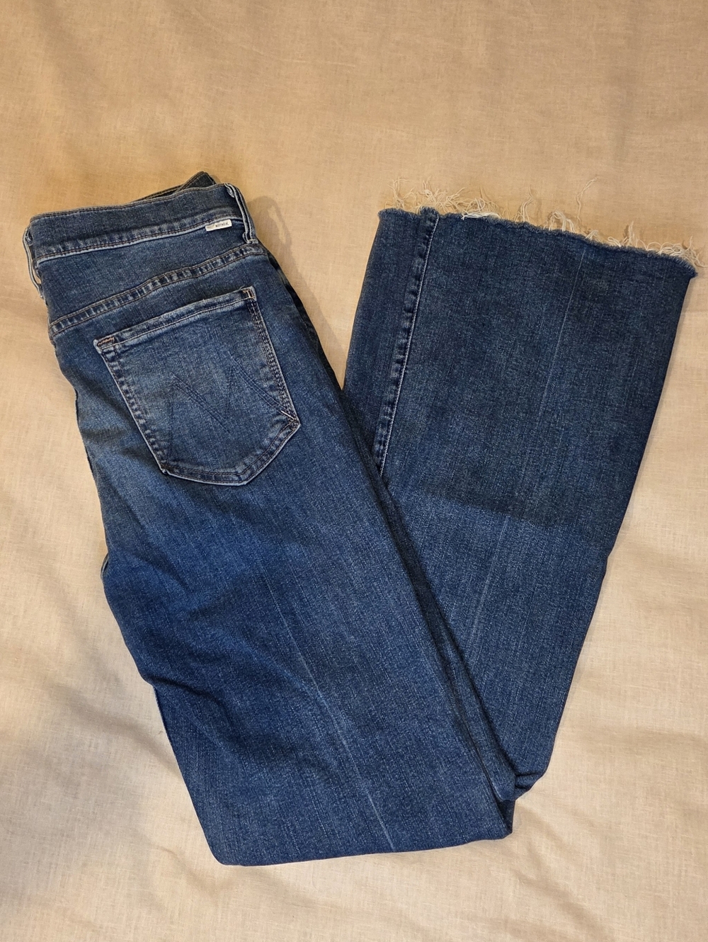 MOTHER The Weekender Fray Jeans Size 32 | Bootcut Flare Medium Wash Raw Hem